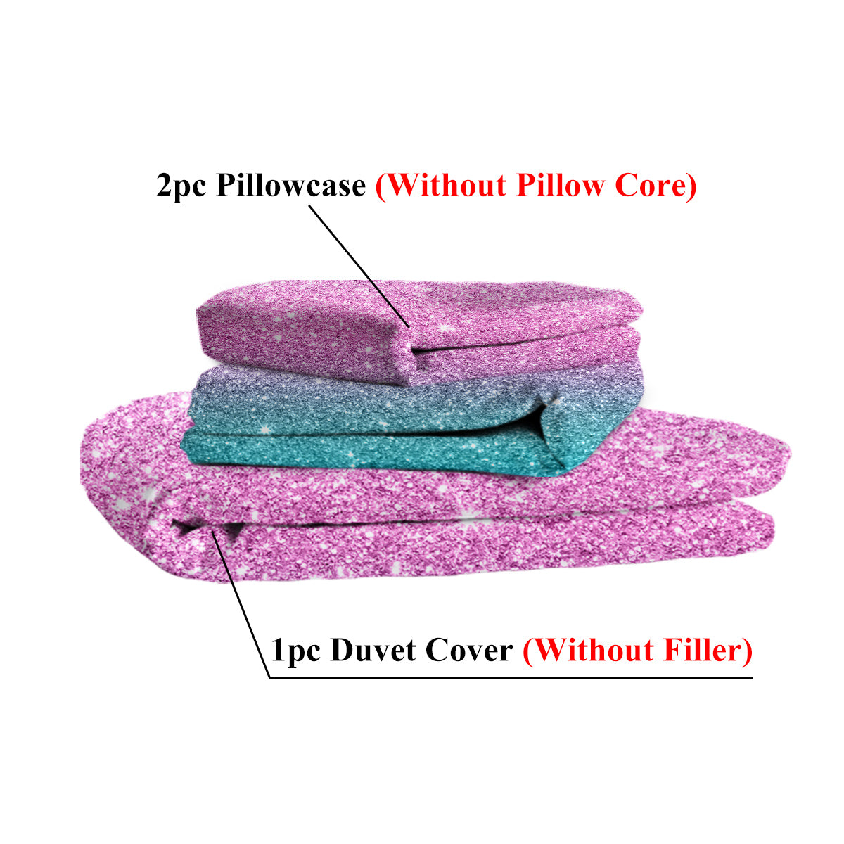 Girly Duvet Cover Rainbow Glitter Ombre Bedding Sets 3 Pcs Chic Purple Blue Green Pastel Bedspreads Sparkle Quilt Cover Set With 2 Pillow Shams