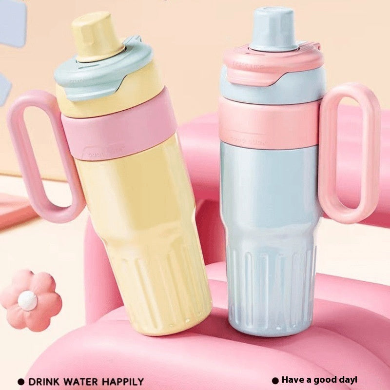 Stainless Steel With Lid Coffee Cup Thermos Large Capacity Straw Cup For Male And Female