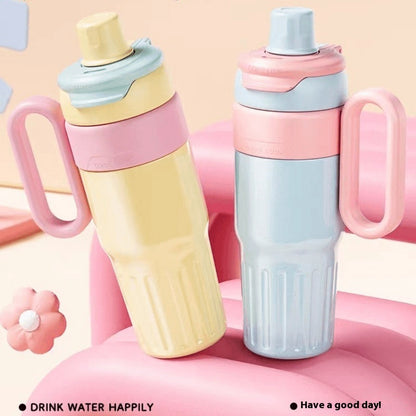 Stainless Steel With Lid Coffee Cup Thermos Large Capacity Straw Cup For Male And Female