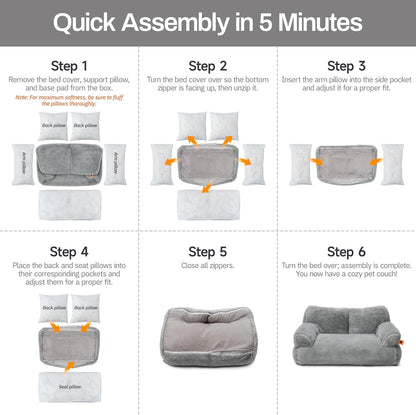 MEWOOFUN Plush Cat Bed for Indoor Cats - Washable 26x19x13 Inch Pet Couch with Non-Slip Bottom, Fluffy Small Dog Bed for Puppies & Kittens, Blue