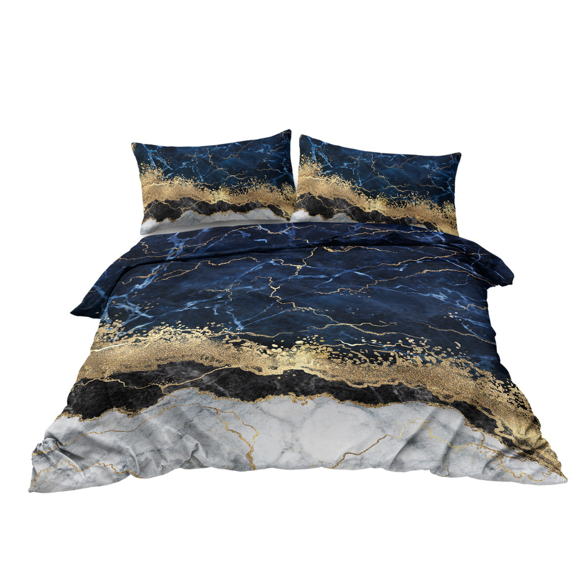 Navy Blue Duvet Cover Set Trendy Printed Design Bed Quilt Cover Set King 1 Duvet Cover 2 Pillowcases
