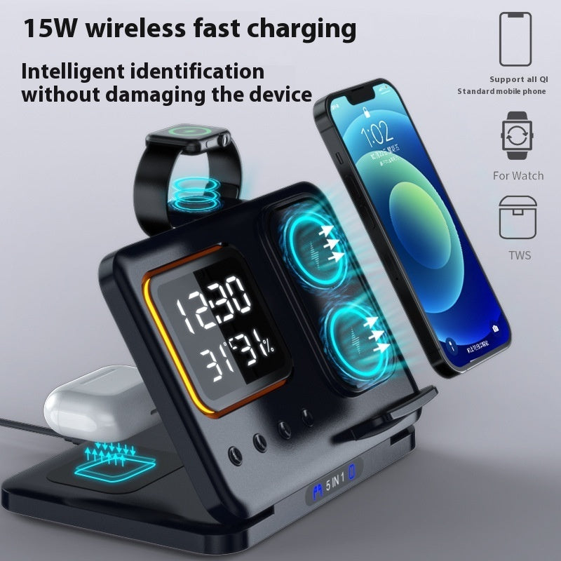 15W Wireless Chargers Stand 5 In1 LED Digital Alarm Clock Fast Charging