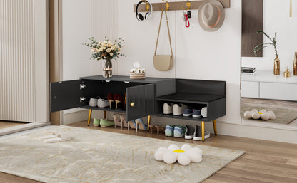 TREXM Modern Shoe Storage Bench with Hidden Storage and Upholstered Cushions for Bedside, Living Room and Entryway (Gray)