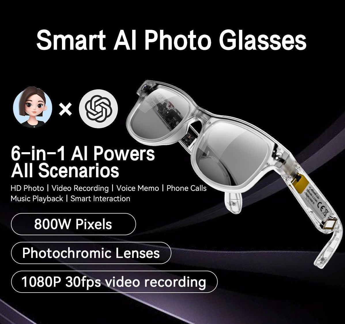 G2 Smart Glasses, Photo And Video Glasses, 8 Million Pixels, Listening To Music, Cycling, Bluetooth Glasses, Real-time Translation