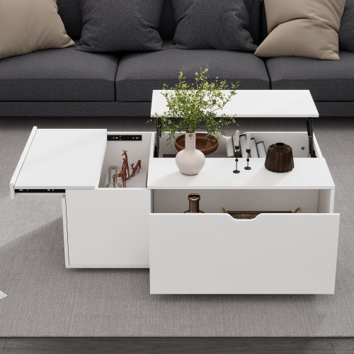 Lift Up Coffee Table, Coffee Table with Drawer, Wooden Tea Tables Sofa End Tables for Living Room Furniture, White