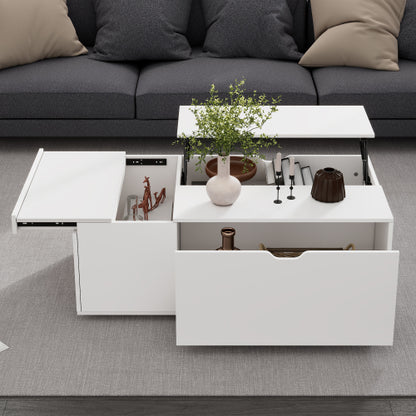 Lift Up Coffee Table, Coffee Table with Drawer, Wooden Tea Tables Sofa End Tables for Living Room Furniture, White