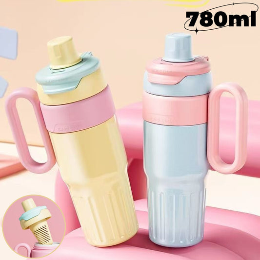 Stainless Steel With Lid Coffee Cup Thermos Large Capacity Straw Cup For Male And Female