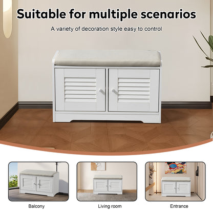 28.74"Shoe Storage Bench with 2 Door Cabinet, Entryway Bench with  White Shoe Storage, Shoe Bench with Cushion, Adjustable Shelves, Shoe Rack Bench for Entryway, Hallway