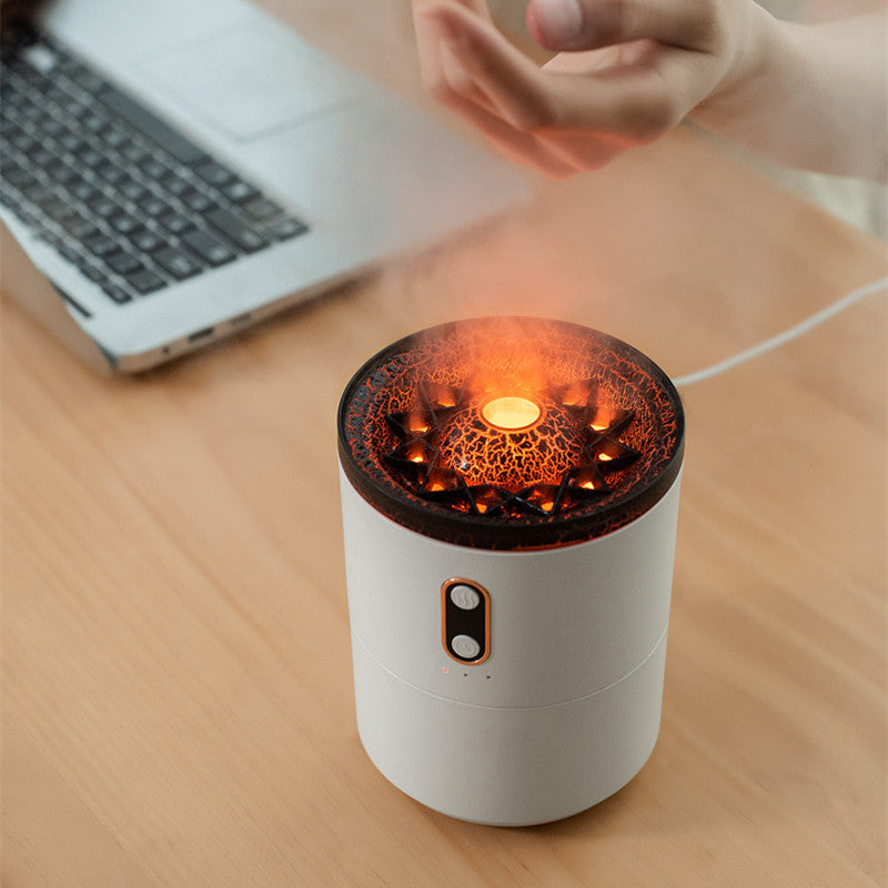 New Creative Ultrasonic Essential Oil Humidifier Volcano Aromatherapy Machine Spray Air Flame Humidifier Diffuser