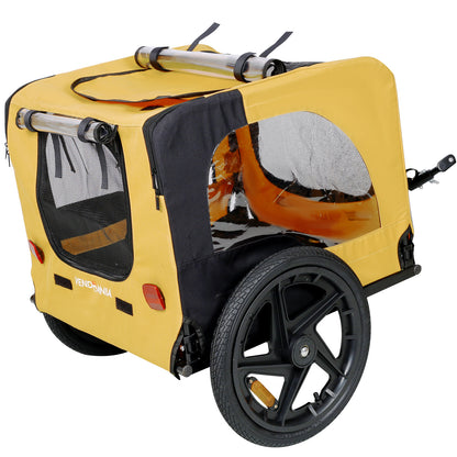 Yellow Outdoor Heavy Duty Foldable Practical Pet Stroller Dog Carrier with Bicycle Tow