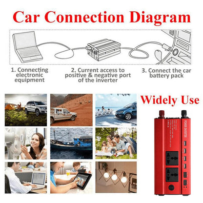 6000W Car Power Inverter Converter DC 12V To AC 240V 4 USB 2 UK Socket Sine Wave