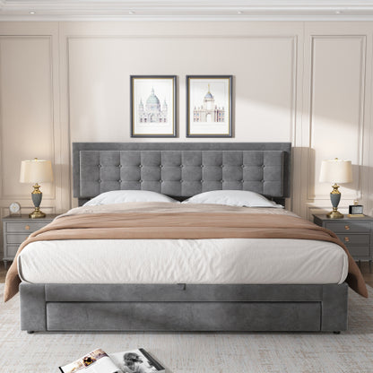 Upholstered Bed, Super King Size Bed-6ft180x200cm, Velvet Fabric, Double Bed, Large Storage Space, With Slats and Headboard, Without Mattress, Rey