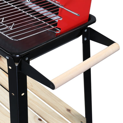 85X42X86cm Black And Red Four Legged Wheeled Square Enamel Carbon Oven