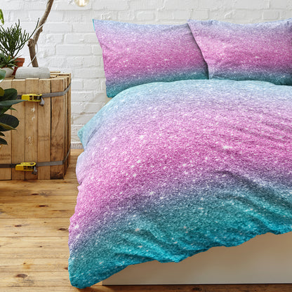 Girly Duvet Cover Rainbow Glitter Ombre Bedding Sets 3 Pcs Chic Purple Blue Green Pastel Bedspreads Sparkle Quilt Cover Set With 2 Pillow Shams