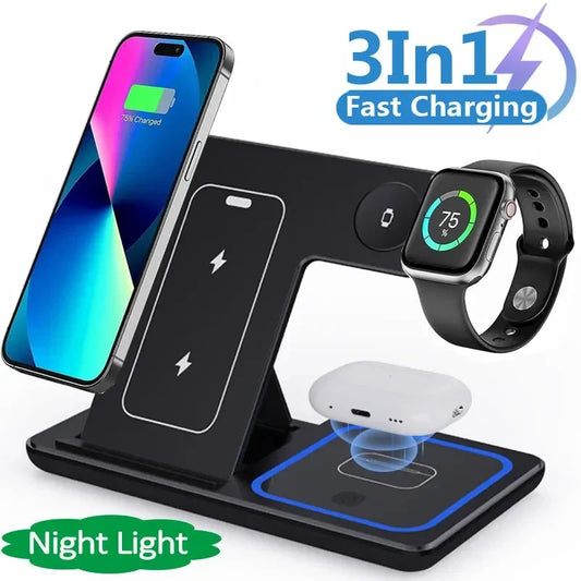 3 In 1 LED Foldable Fast Wireless Charger Stand