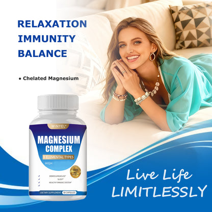 MAGNESIUM COMPLEX Wellness Capsules with Malate & Glycinate And 8 ELEMENTAL MAGNESIUM