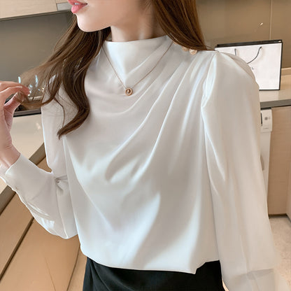 Satin Shirt Women Puff Sleeve Shirt