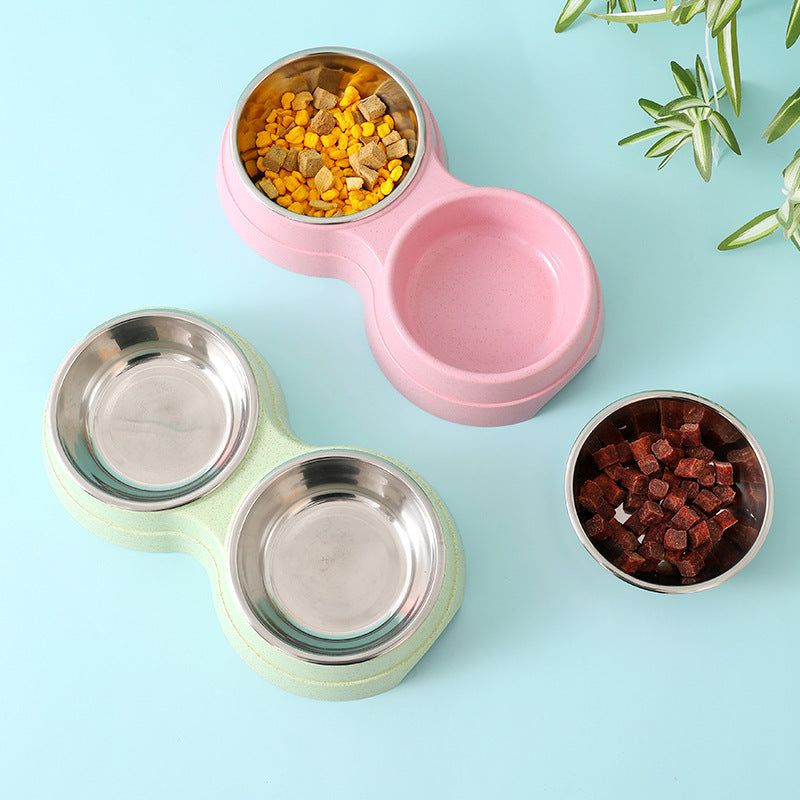 Double Pet Bowls Dog Food Water Feeder Stainless Steel Pet Drinking Dish Feeder Cat Puppy Feeding Supplies