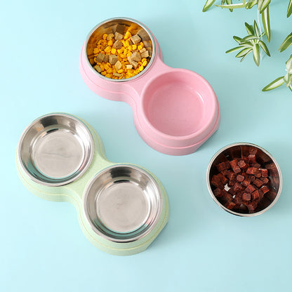 Double Pet Bowls Dog Food Water Feeder Stainless Steel Pet Drinking Dish Feeder Cat Puppy Feeding Supplies