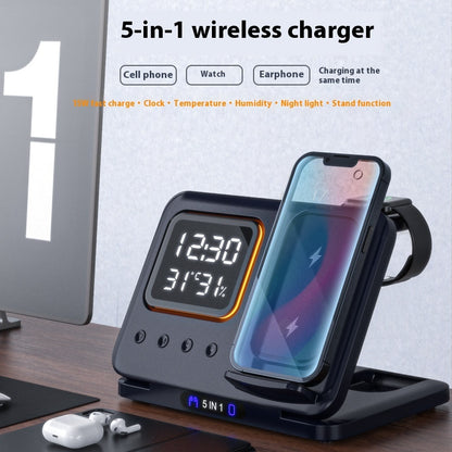 15W Wireless Chargers Stand 5 In1 LED Digital Alarm Clock Fast Charging