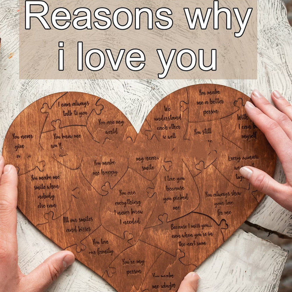 Reasons Why I Love You Wooden Heart Puzzle Romantic Love Jigsaw Puzzle Wedding Anniversary For Wife Husband Birthday Gifts Valentine's Day Gift