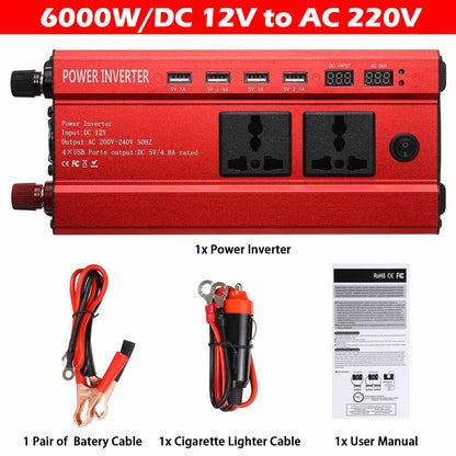 6000W Car Power Inverter Converter DC 12V To AC 240V 4 USB 2 UK Socket Sine Wave