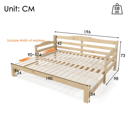 Daybed Cabin Bed SIngle Guest Bed Sofa Bed, Pull Out Trundle For Living Room And Bedroom - 3 FT 90 X190 Cm -Natural
