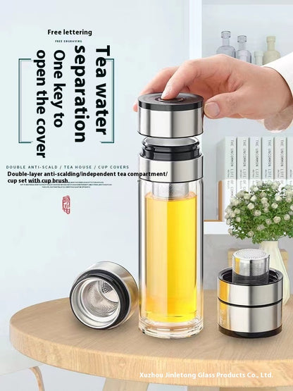 Double-layer Insulated Tea Water Separation Glass Cup