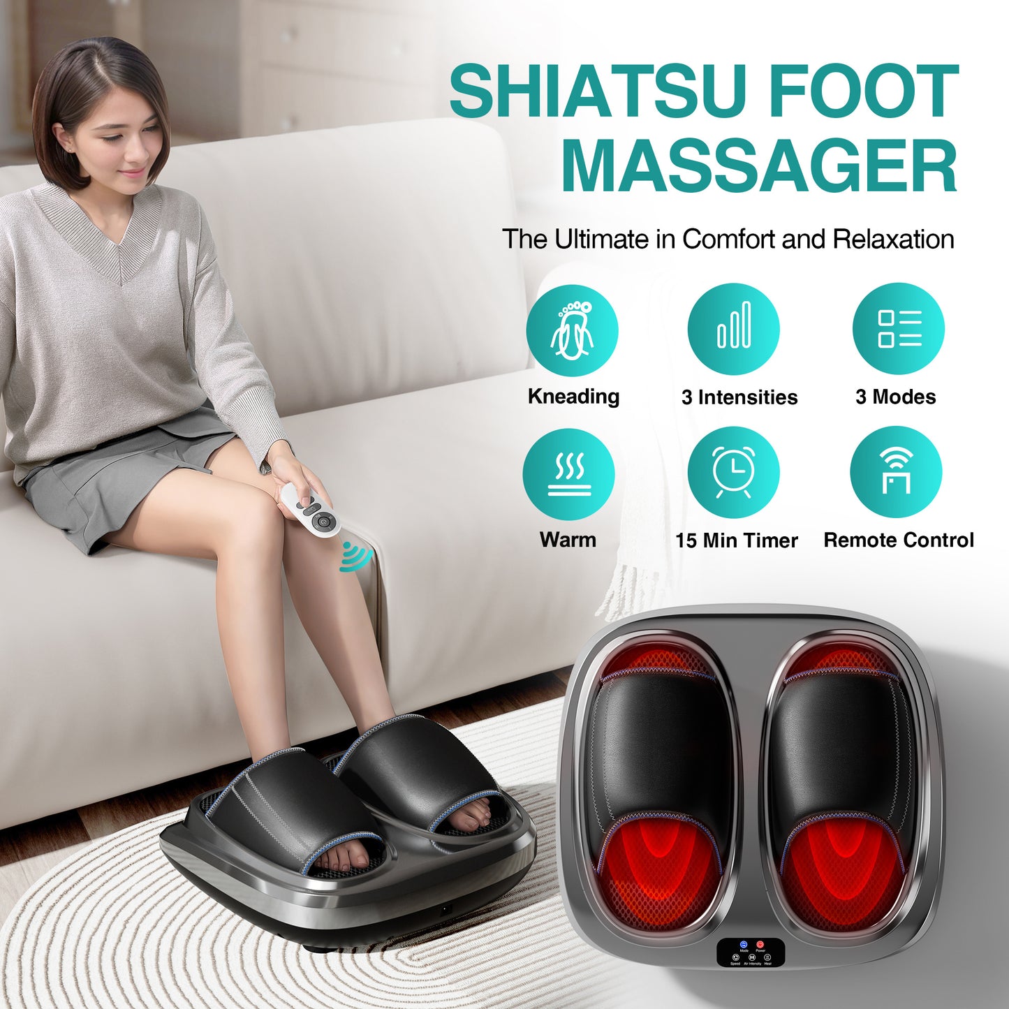 Hot Foot Massager Air Compression Foot Massager Deep Kneading Roll Precise Massage and Heating Function
