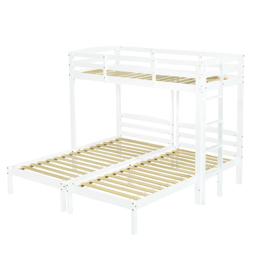 Bunk Bed Triple Sleeper with Side Ladder for Children and Teens 3FT, White 90x190cm,90x200cm Mattress Not Included