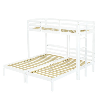 Bunk Bed Triple Sleeper with Side Ladder for Children and Teens 3FT, White 90x190cm,90x200cm Mattress Not Included