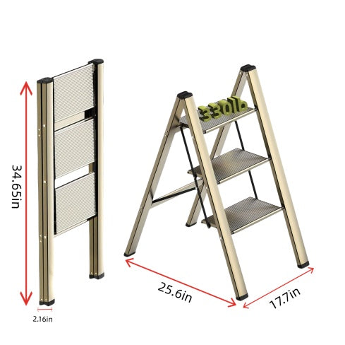 3 Step Ladder, Aluminum Alloy Ladder, Folding Ladder, With Wide Non-skid Pedals 300 Lb Capacity Home Office Portable Ladder, Light and Strong Compact